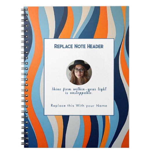 Personalized Blue and Orange Wave Patterned Notitieboek (Voorkant)