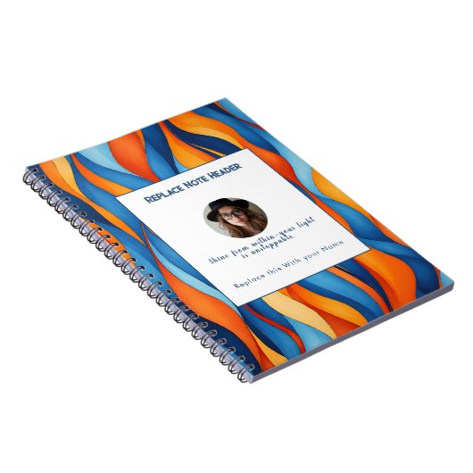 Personalized Blue and Orange Wave Patterned  Notitieboek (Rechterzijde)