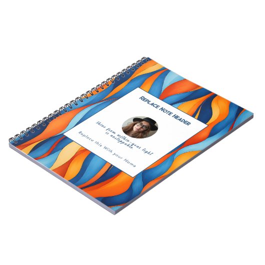Personalized Blue and Orange Wave Patterned  Notitieboek (Linkerzijde)
