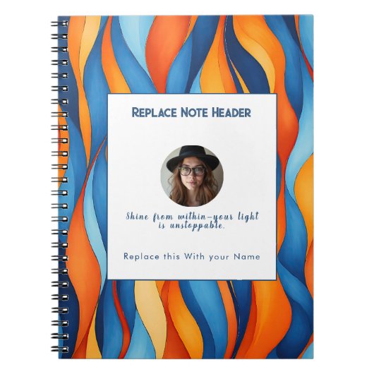 Personalized Blue and Orange Wave Patterned  Notitieboek (Voorkant)