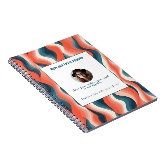 Personalized Blue and Orange Wave Patterned  Notitieboek (Rechterzijde)