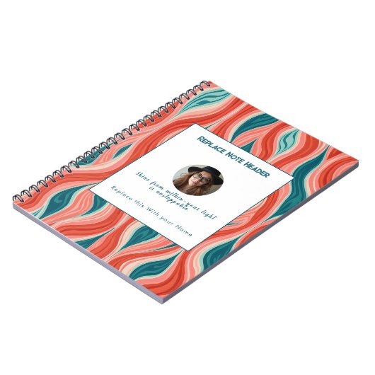 Personalized Blue and Red Wave Patterned Notitieboek (Linkerzijde)
