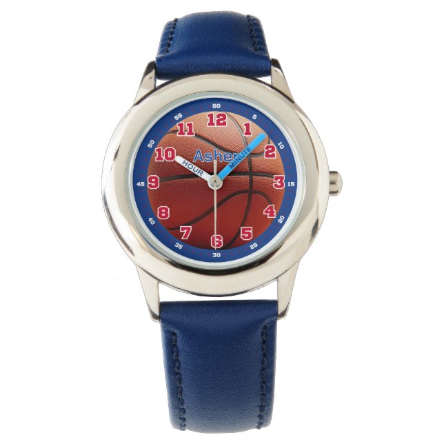Personalized Blue Basketball Boys Learning Horloge (Voorkant)