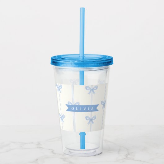 Personalized Blue Bow Coquette Name Aesthetic Acryl Drinkbeker (Voorkant)