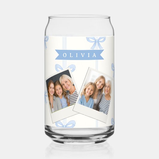 Personalized Blue Bow Coquette Name Aesthetic Blikvorm Glas (Voorkant)