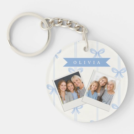 Personalized Blue Bow Coquette Name Aesthetic Sleutelhanger (Voorkant)