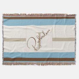 Personalized Blue Brown Stripe Monogram Coastal Deken