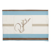 Personalized Blue Brown Stripe Monogram Coastal Kussensloop (Voorkant)