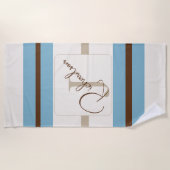 Personalized Blue Brown Stripe Monogram Coastal  Strandlaken (Voorkant)