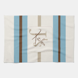 Personalized Blue Brown Stripe Monogram Coastal Theedoek