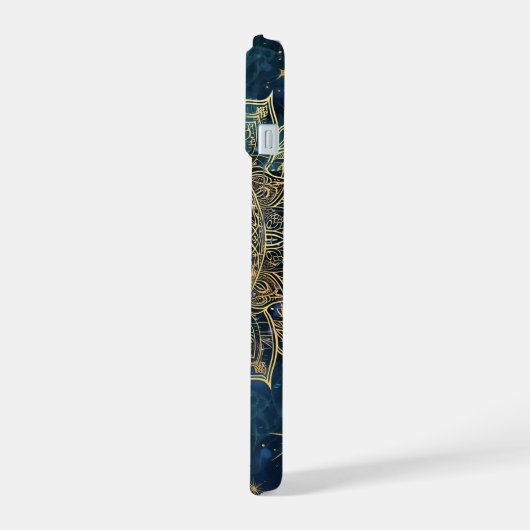 Personalized Blue Celestial Gold Sun Moon Mandala iPhone 15 Case (Linkerkant)