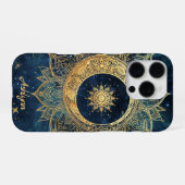 Personalized Blue Celestial Gold Sun Moon Mandala  iPhone Hoesje (Achterkant horizontaal)