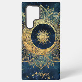 Personalized Blue Celestial Gold Sun Moon Mandala  Samsung Galaxy Hoesje