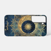 Personalized Blue Celestial Gold Sun Moon Mandala  Samsung Galaxy Hoesje (Achterkant horizontaal)