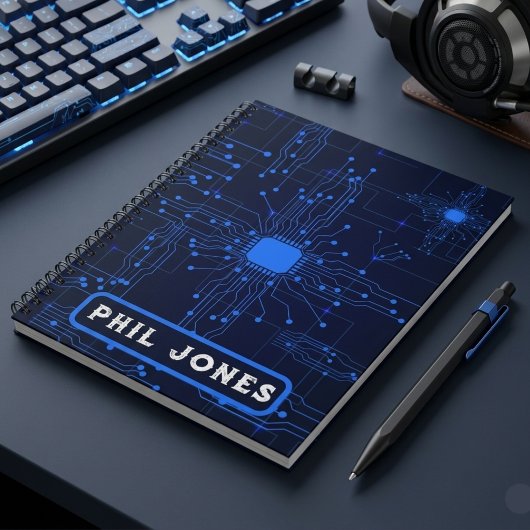 Personalized Blue Circuit Board Tech Geek Notitieboek