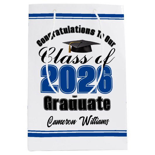 Personalized Blue Class of 2026 Graduation Medium Cadeauzakje (Voorkant)
