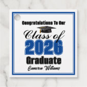 Personalized Blue Class of 2026 Graduation Party Bedankjes Labels (Voorkant)