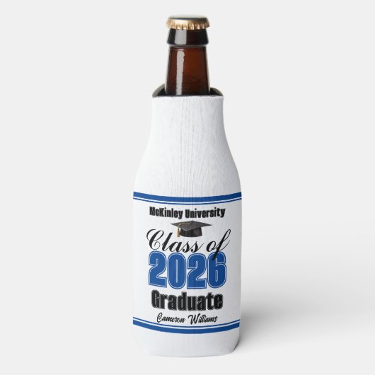 Personalized Blue Class of 2026 Graduation Party Flesjeskoeler (Fles Voorkant)