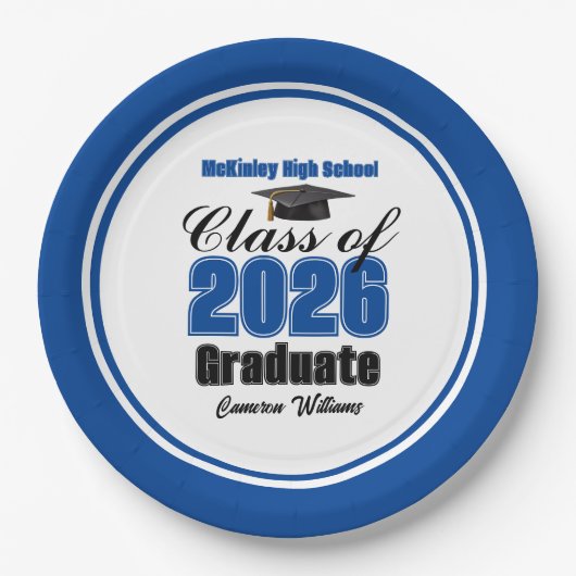 Personalized Blue Class of 2026 Graduation Party Papieren Bordje (Voorkant)