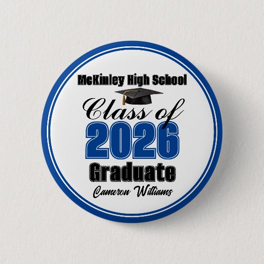 Personalized Blue Class of 2026 Graduation Party Ronde Button 5,7 Cm (Voorkant)