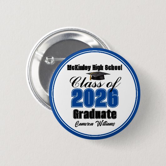 Personalized Blue Class of 2026 Graduation Party Ronde Button 5,7 Cm (Voorkant /achterkant)