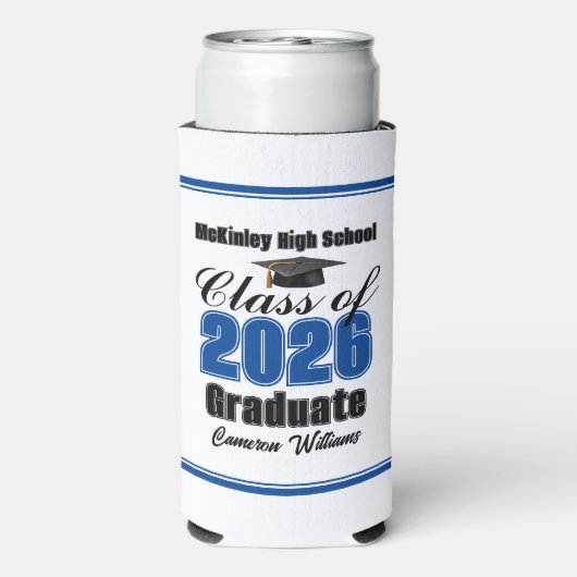 Personalized Blue Class of 2026 Graduation Party Seltzer Blikjeskoeler (Seltzer Achterkant)