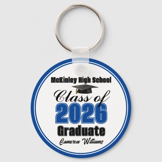 Personalized Blue Class of 2026 Graduation Party Sleutelhanger (Achterkant)
