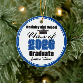 Personalized Blue Class of 2026 Graduation Photo Keramisch Ornament