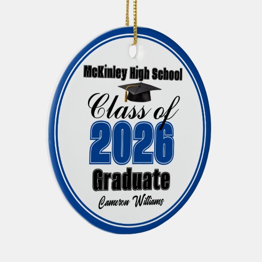 Personalized Blue Class of 2026 Graduation Photo Keramisch Ornament (Rechts)