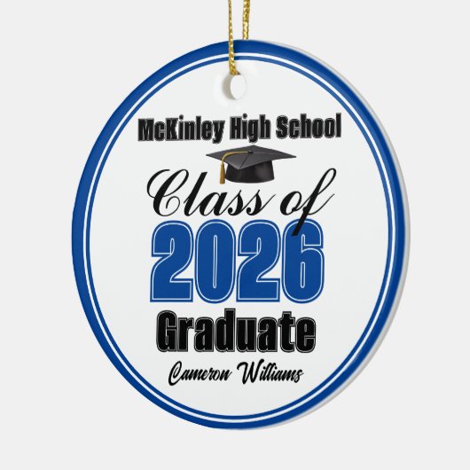 Personalized Blue Class of 2026 Graduation Photo Keramisch Ornament (Links)