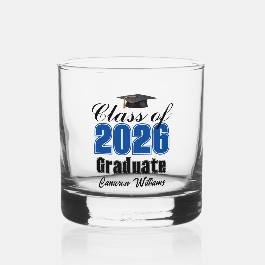 Personalized Blue Class of 2026 Graduation Whisky Glas (Voorkant)