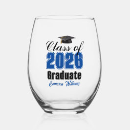 Personalized Blue Class of 2026 Graduation Wijnglas Zonder Voet
