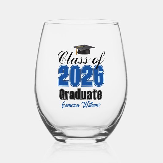 Personalized Blue Class of 2026 Graduation Wijnglas Zonder Voet (Voorkant)