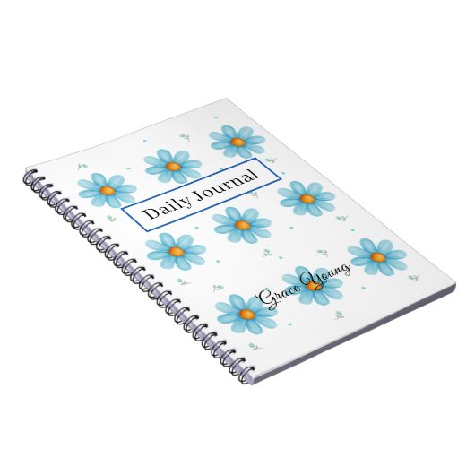 Personalized Blue Daisy Notebook Custom Name Notitieboek (Rechterzijde)