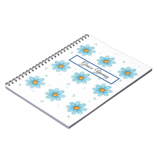 Personalized Blue Daisy Notebook Custom Name Notitieboek (Linkerzijde)