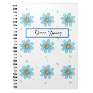 Personalized Blue Daisy Notebook Custom Name Notitieboek