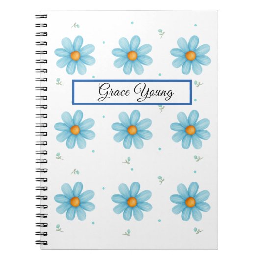 Personalized Blue Daisy Notebook Custom Name Notitieboek (Voorkant)