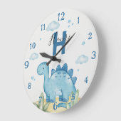 Personalized Blue Dinosaur Nursery Wall Clock Grote Klok (Hoek)