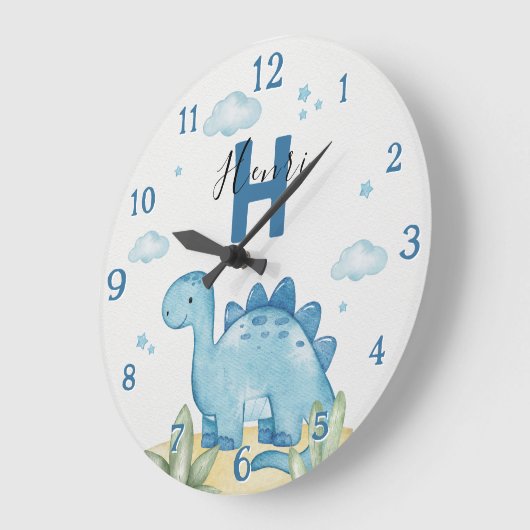 Personalized Blue Dinosaur Nursery Wall Clock Grote Klok (Hoek)