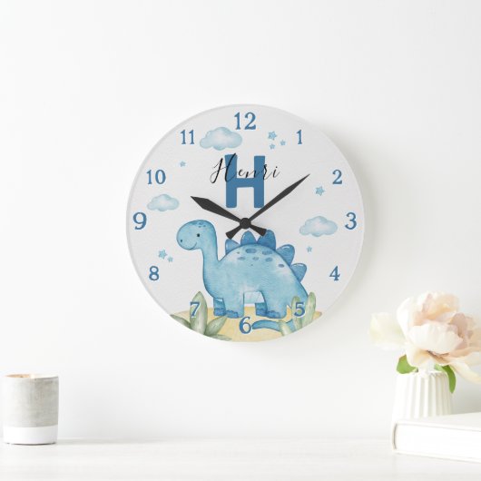 Personalized Blue Dinosaur Nursery Wall Clock Grote Klok (Huis)