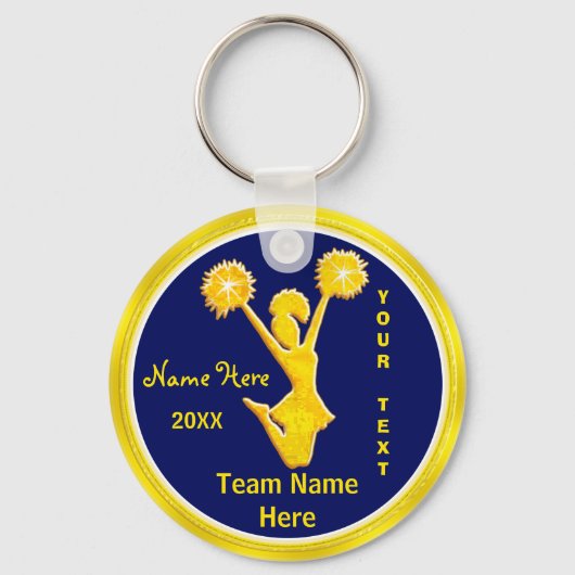 PERSONALIZED Blue en Gold Cheap Cheerleader Gifts Sleutelhanger (Voorkant)