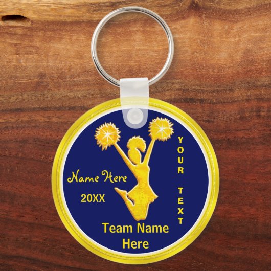 PERSONALIZED Blue en Gold Cheap Cheerleader Gifts Sleutelhanger (Achterkant)