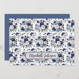 Personalized Blue Floral Botanical Note Card Notitiekaartje