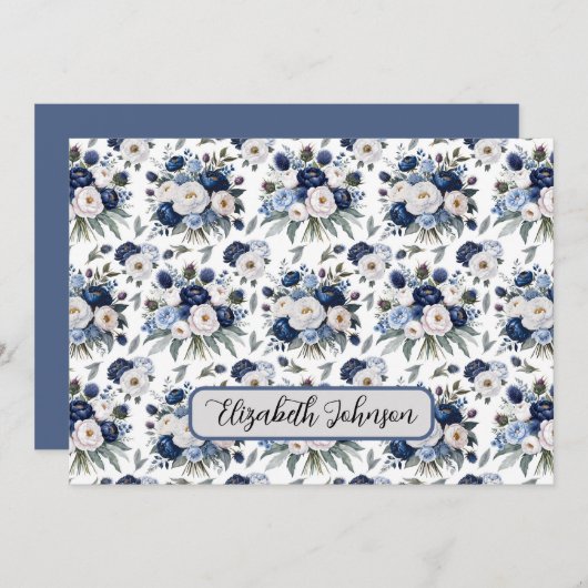 Personalized Blue Floral Botanical Note Card Notitiekaartje (Voorkant / Achterkant)