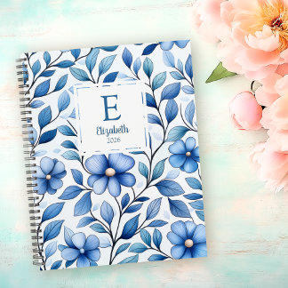 Personalized Blue Floral Classic Notebook Notitieboek