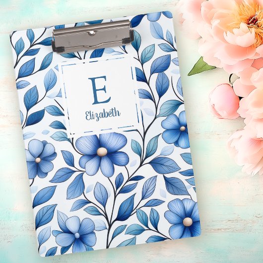 Personalized Blue Floral Clipboard Klembord