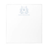 Personalized Blue Floral Crest Notepad Notitieblok (Voorkant)