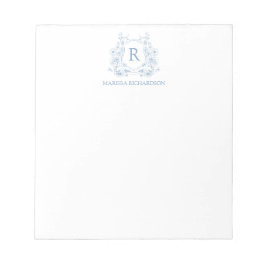 Personalized Blue Floral Crest Notepad Notitieblok