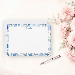 Personalized Blue Floral Flat Note Card Notitiekaartje