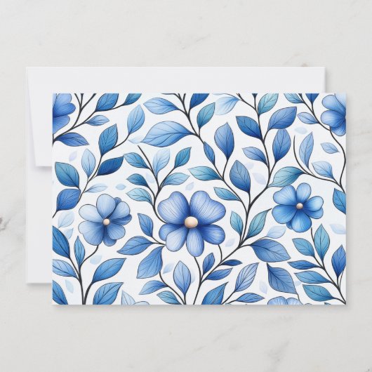 Personalized Blue Floral Flat Note Card Notitiekaartje (Achterkant)